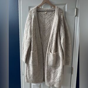 Pol Cozy Soft Long Open Front Duster Cardigan Cream nwot